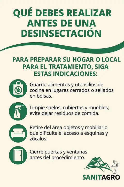 Afiche Sanitagro con indicaciones previas a una desinsectación